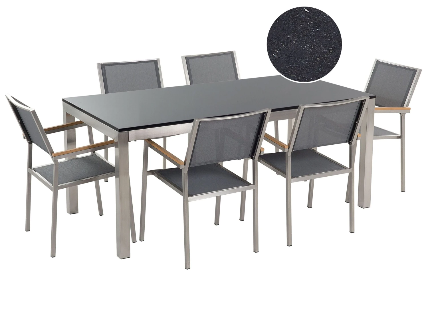 Tuinset Met 6 Stoelen Graniet Zwart/grijs GROSSETO
