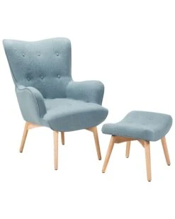 Fauteuil Met Hocker Stof Lichtblauw VEJLE