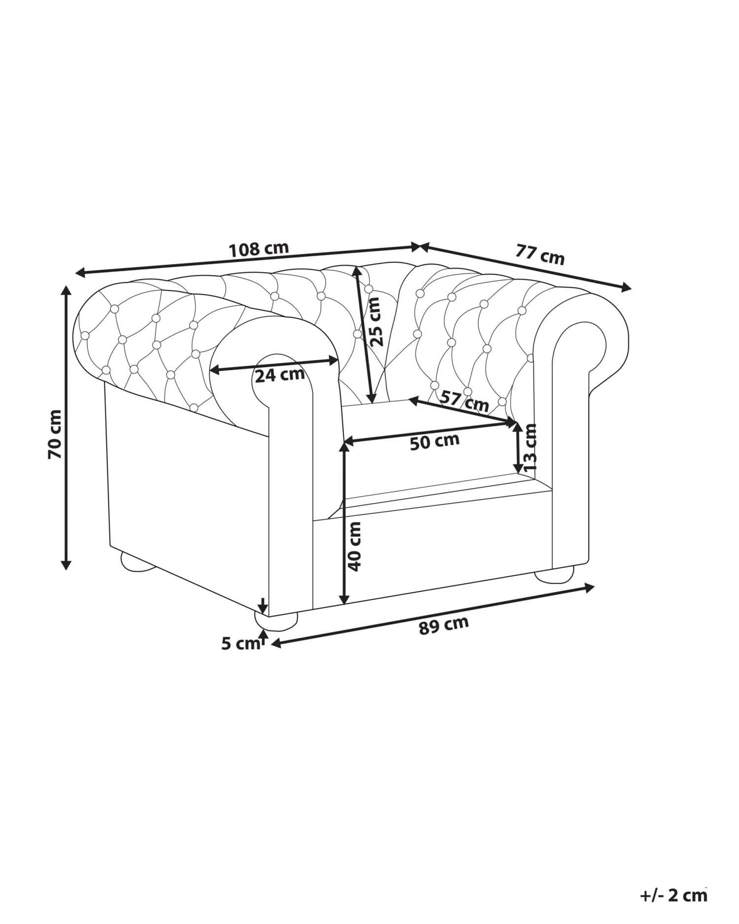 Fauteuil Leer Crème CHESTERFIELD - Afbeelding 9