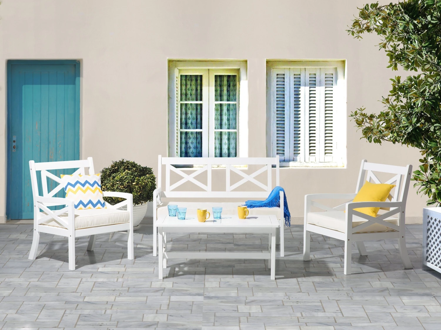 Tuintafel Hout Wit 100 X 55 Cm BALTIC - Afbeelding 3