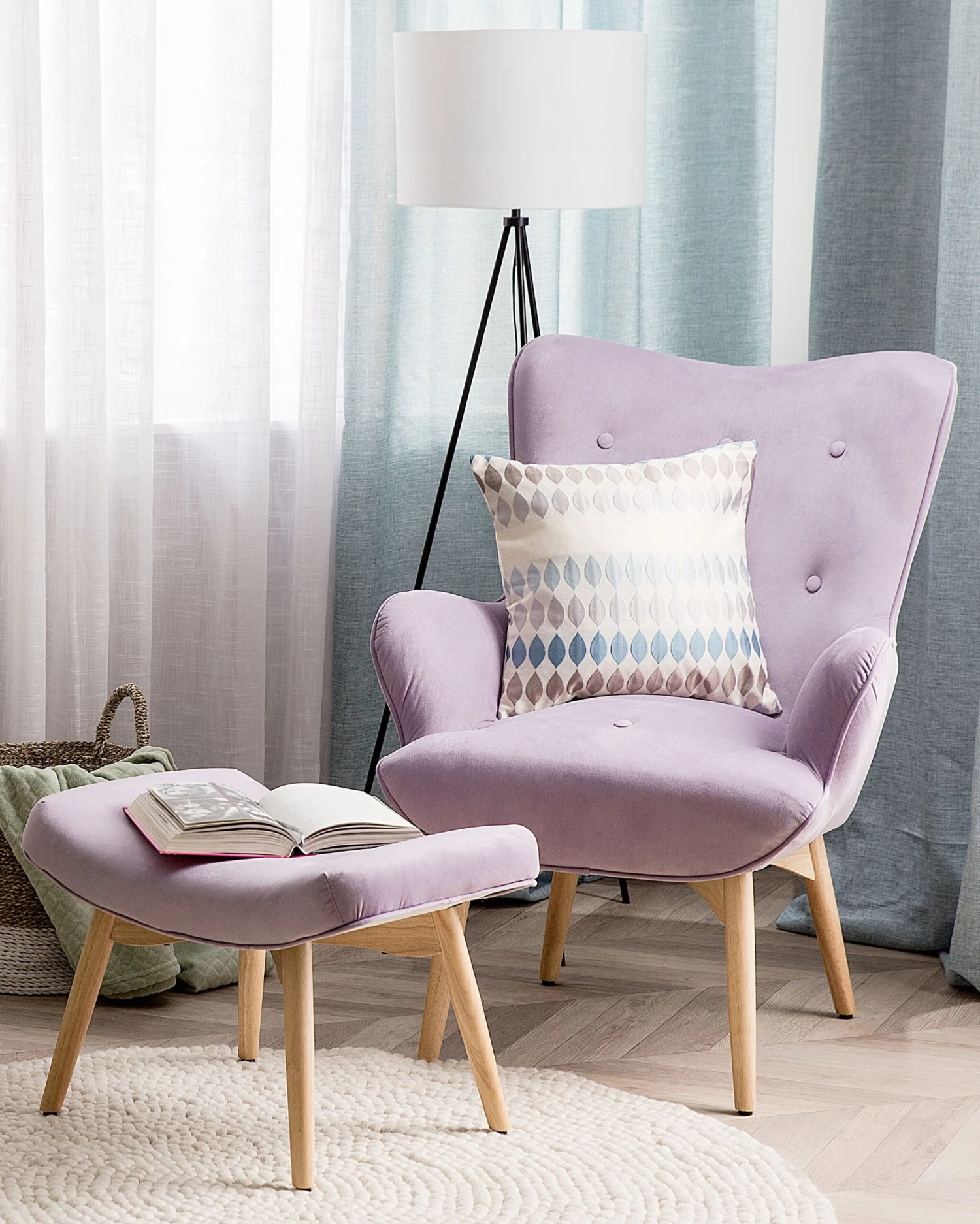 Fauteuil Met Hocker Fluweel Roze VEJLE - Afbeelding 2