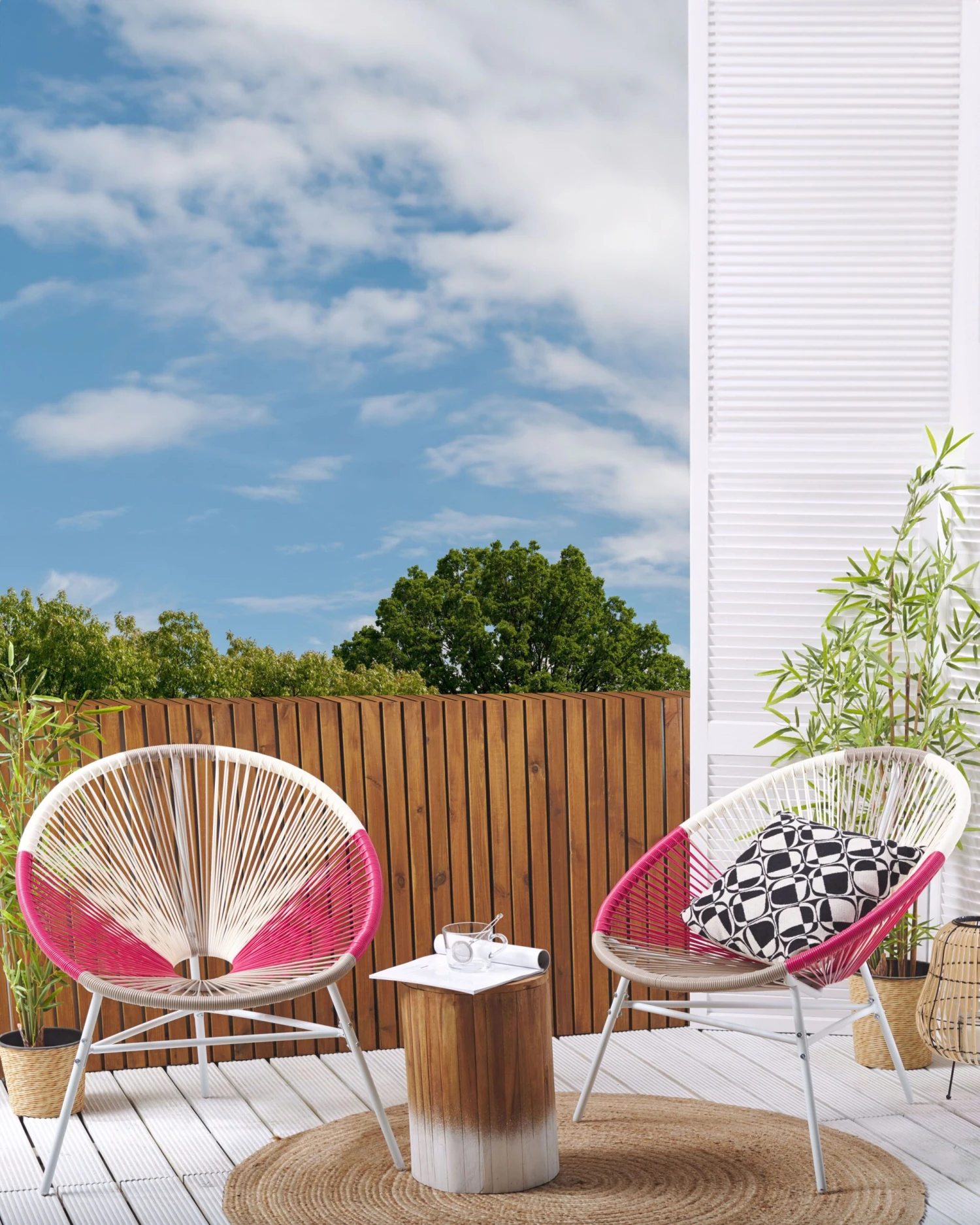 Stoel Set Van 2 Rotan Wit/beige/roze ACAPULCO - Afbeelding 2