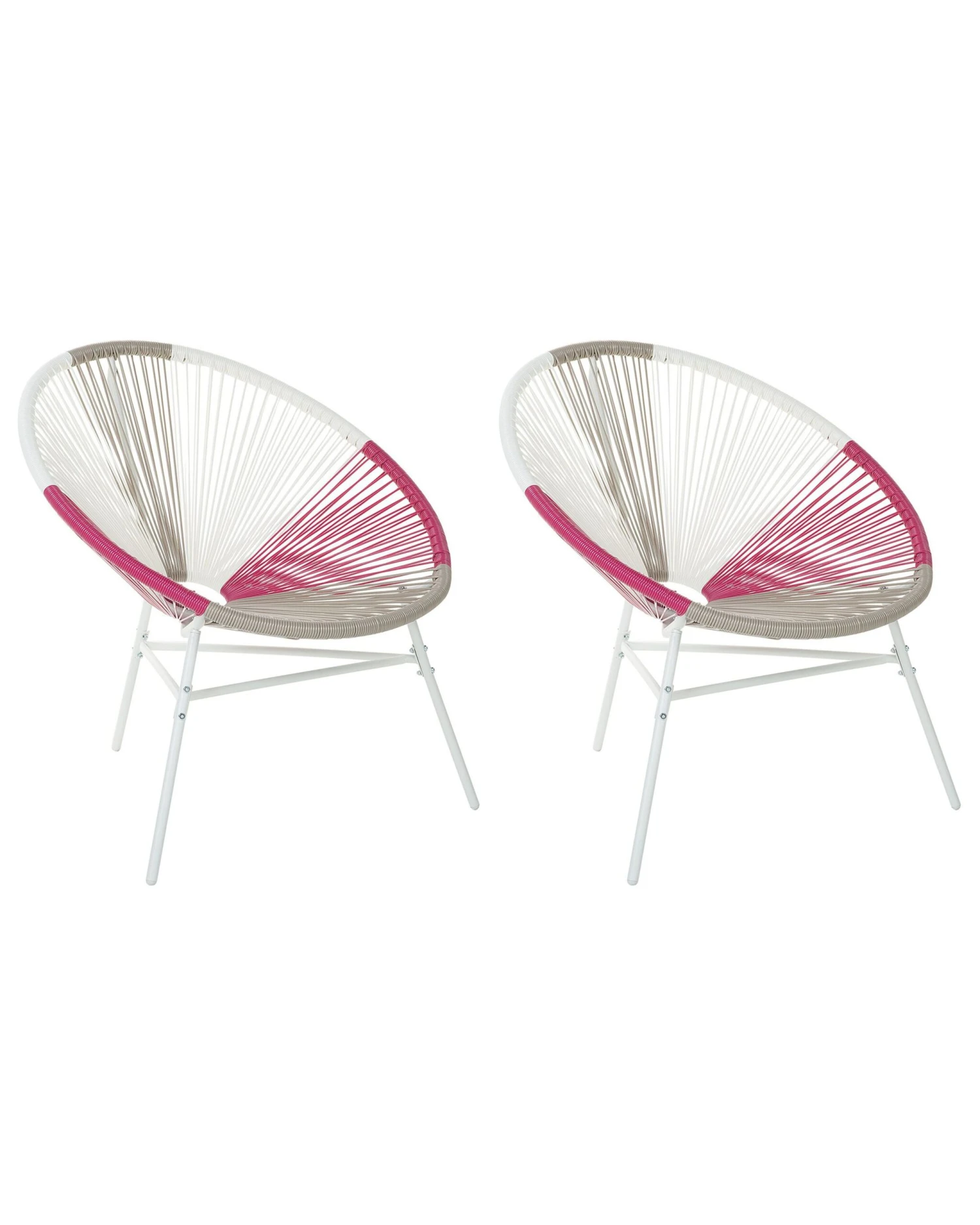 Stoel Set Van 2 Rotan Wit/beige/roze ACAPULCO