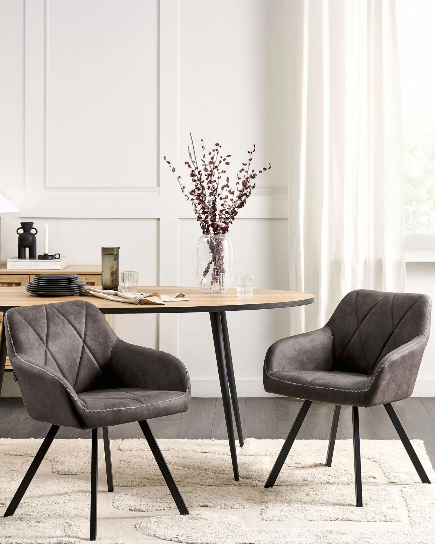 Eetkamerstoel Set Van 2 Stof Grijs MONEE - Afbeelding 2