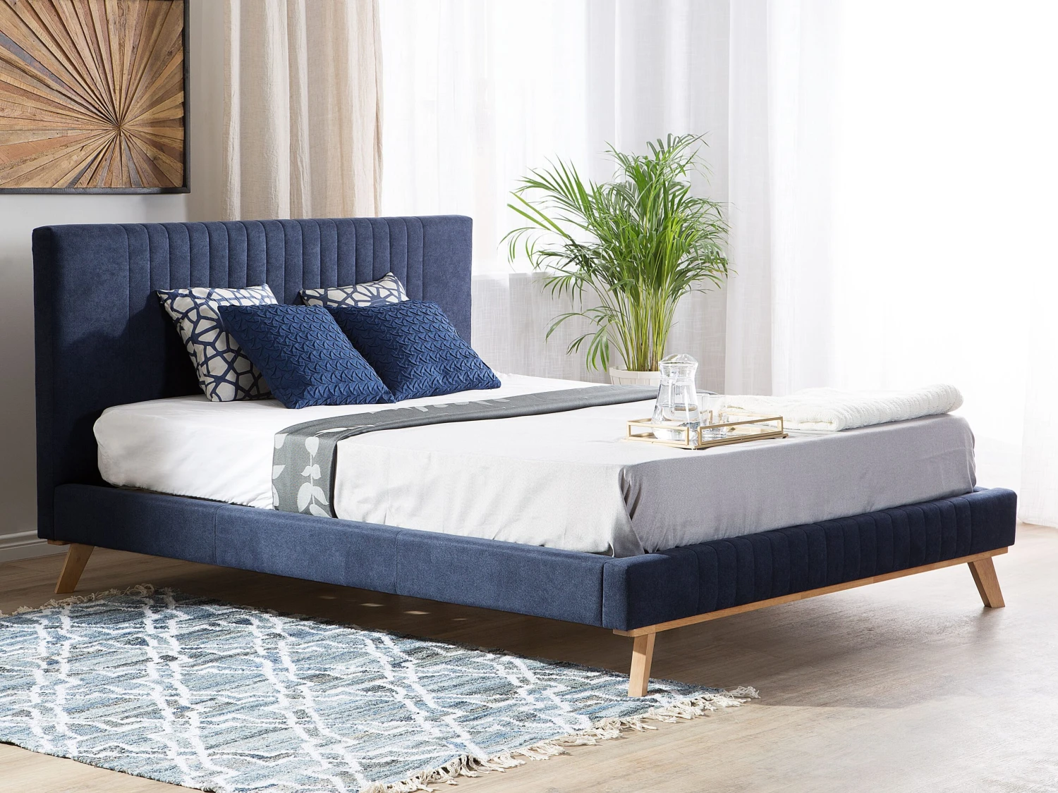 Bed Chenille Donkerblauw In Diverse Formaten TALENCE - Afbeelding 2