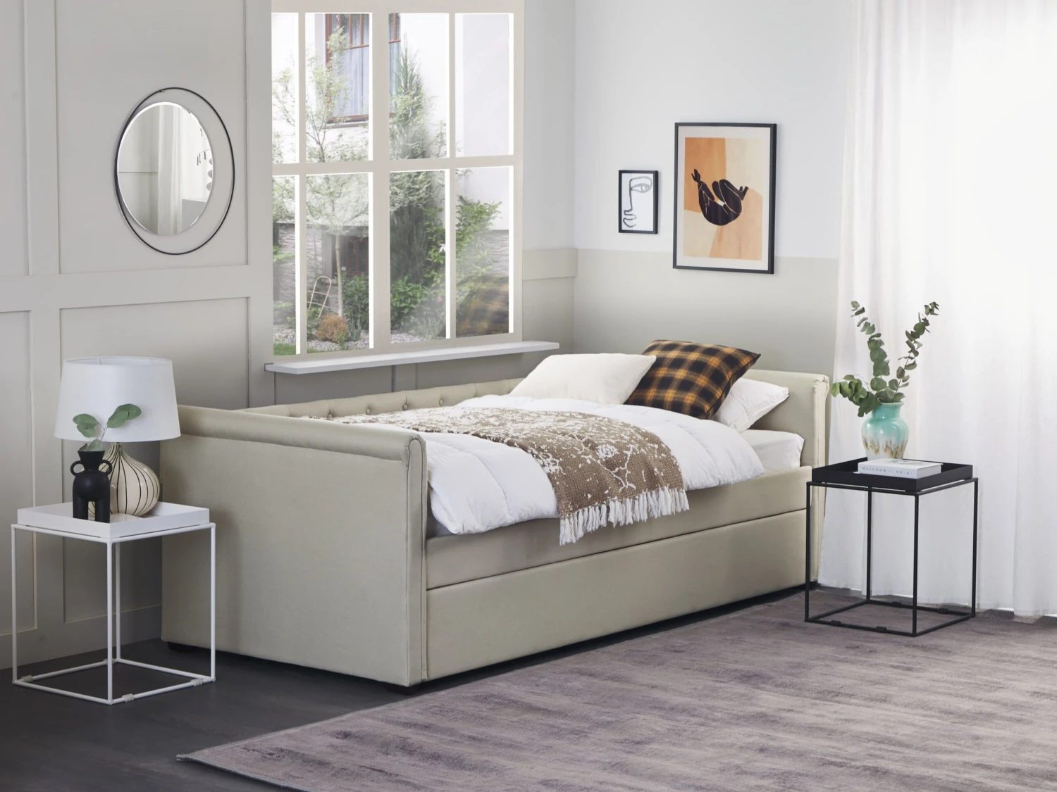 Bedbank Stof Beige 90 X 200 Cm LIBOURNE - Afbeelding 3