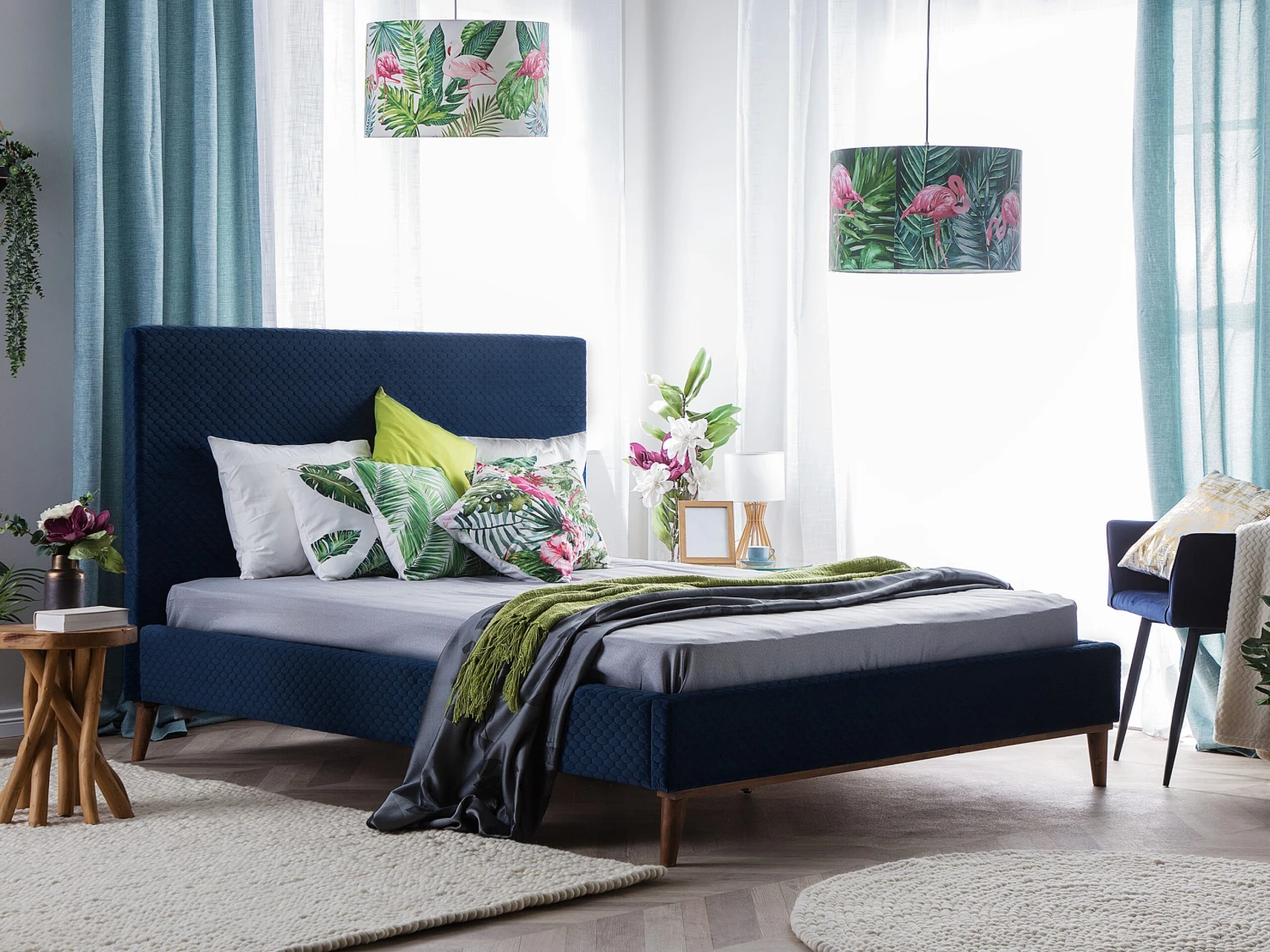 Bed Fluweel Blauw In Diverse Formaten BAYONNE - Afbeelding 2