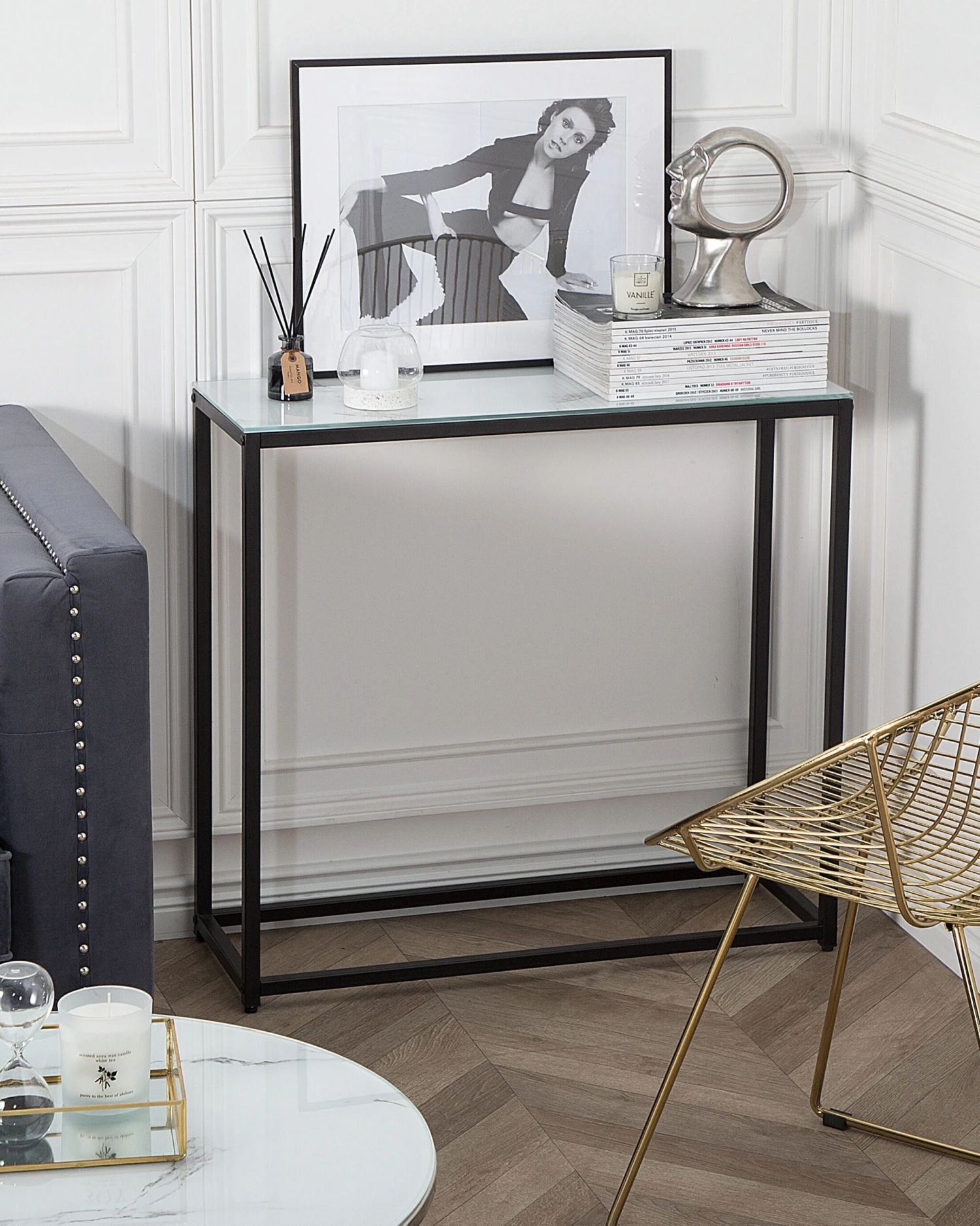 Sidetable Marmerlook Wit/zwart DELANO - Afbeelding 2