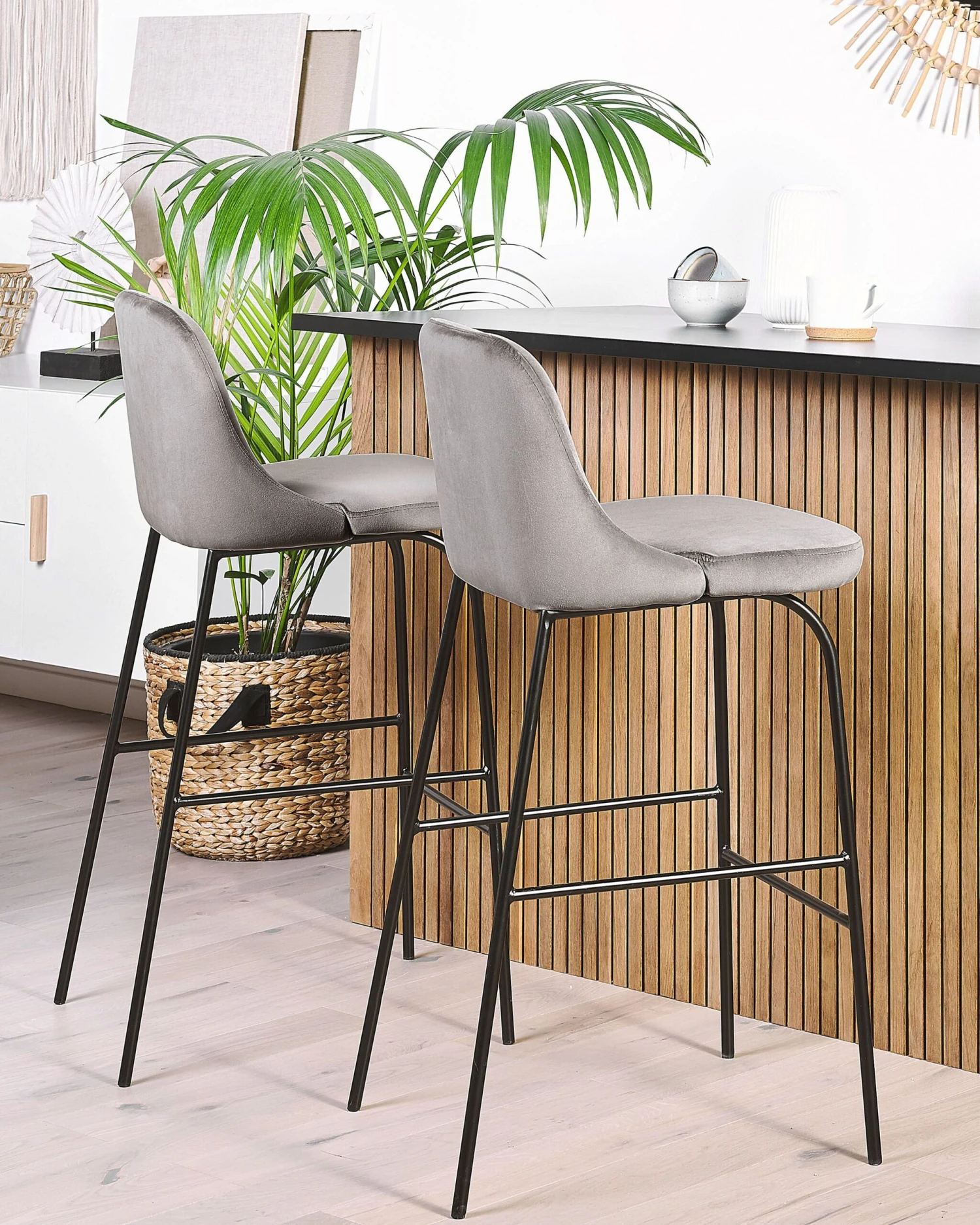 Barkruk Set Van 2 Fluweel Grijs NEKOMA - Afbeelding 2