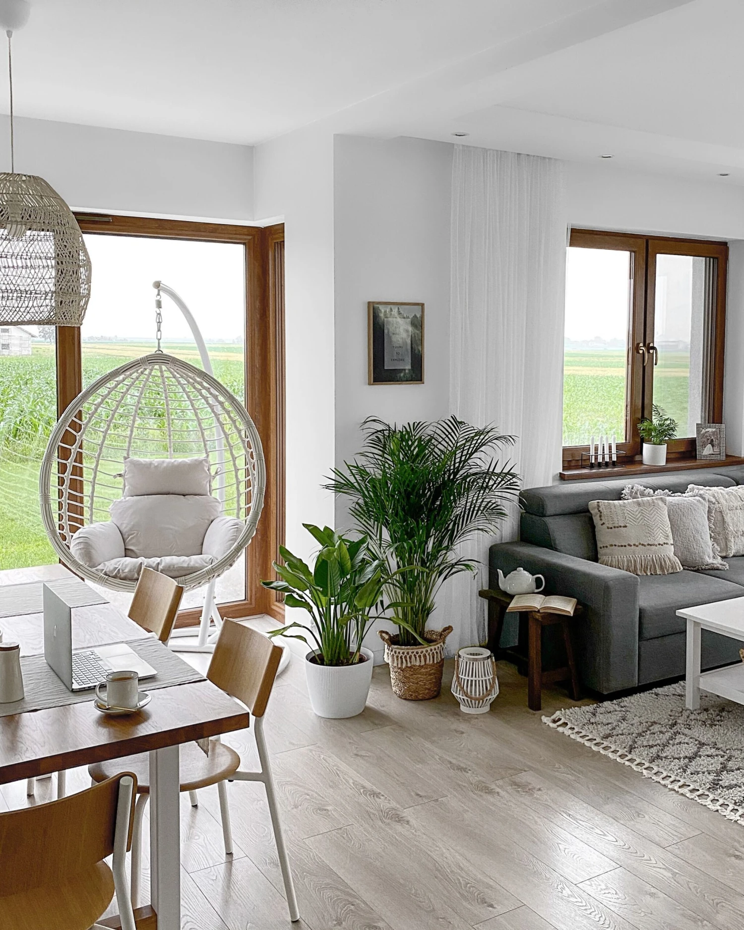 Hangstoel Met Standaard Rotan Wit FANO - Afbeelding 5