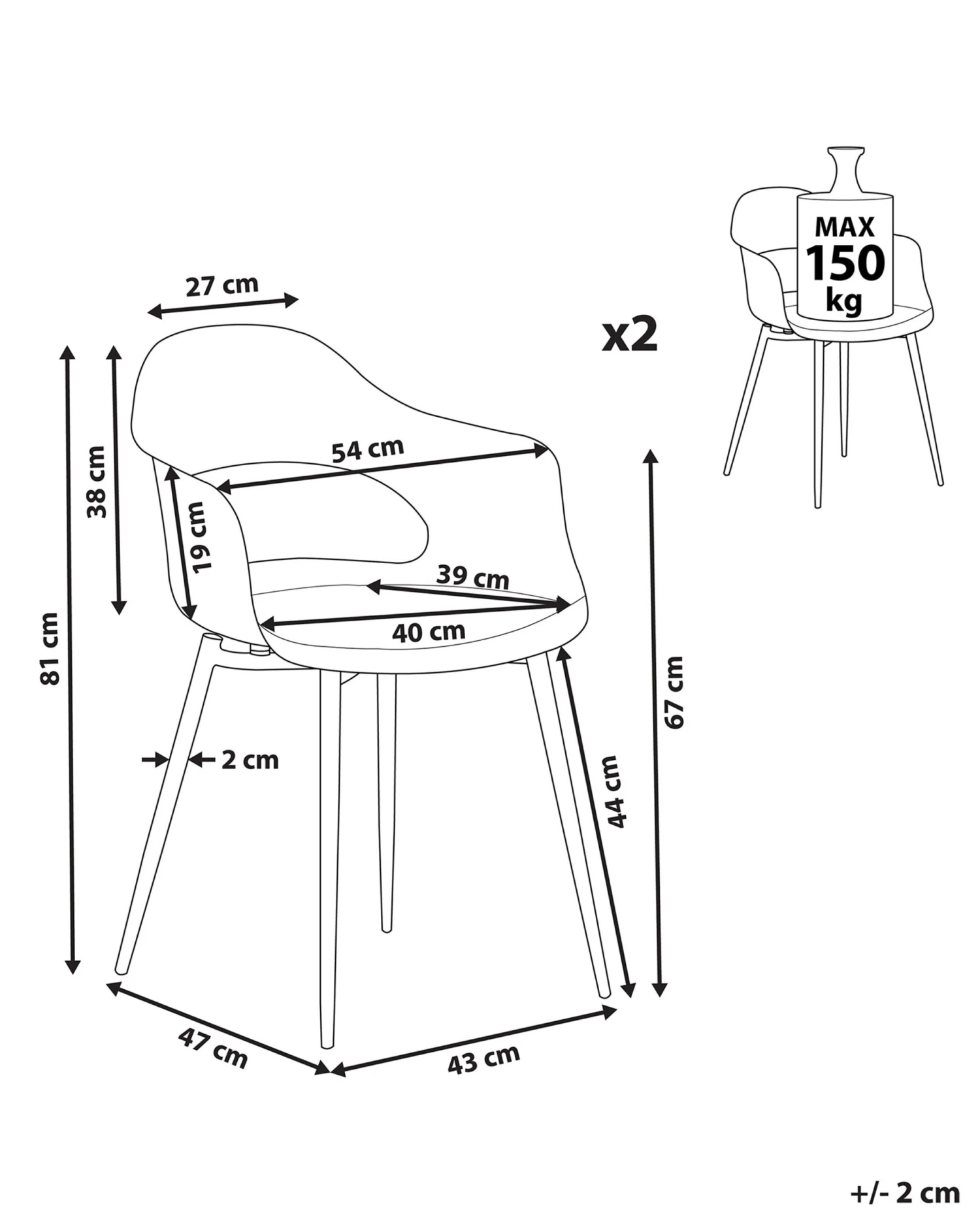 Eetkamerstoel Set Van 2 Kunststof Zwart UTICA - Afbeelding 9