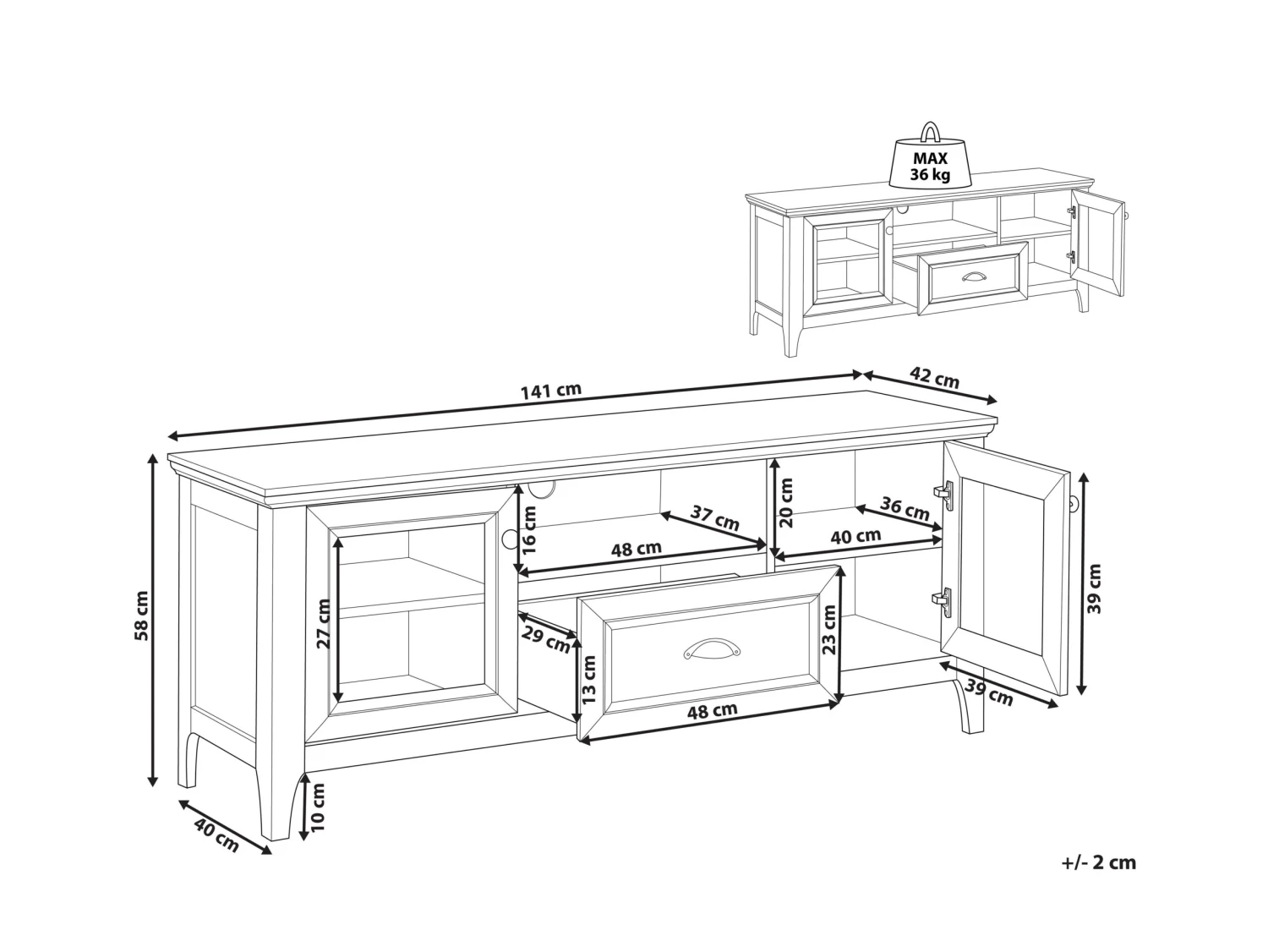TV-meubel Crèmewit/donkere Houtkleur MEDAN - Afbeelding 10