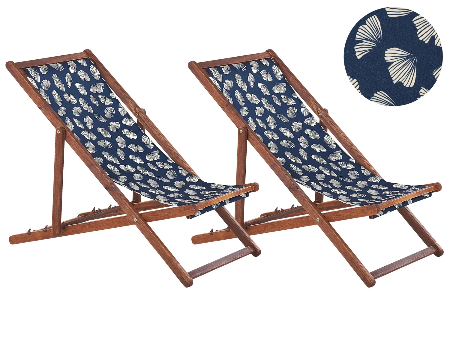 Ligstoel Set Van 2 Acaciahout Stof Marineblauw ANZIO