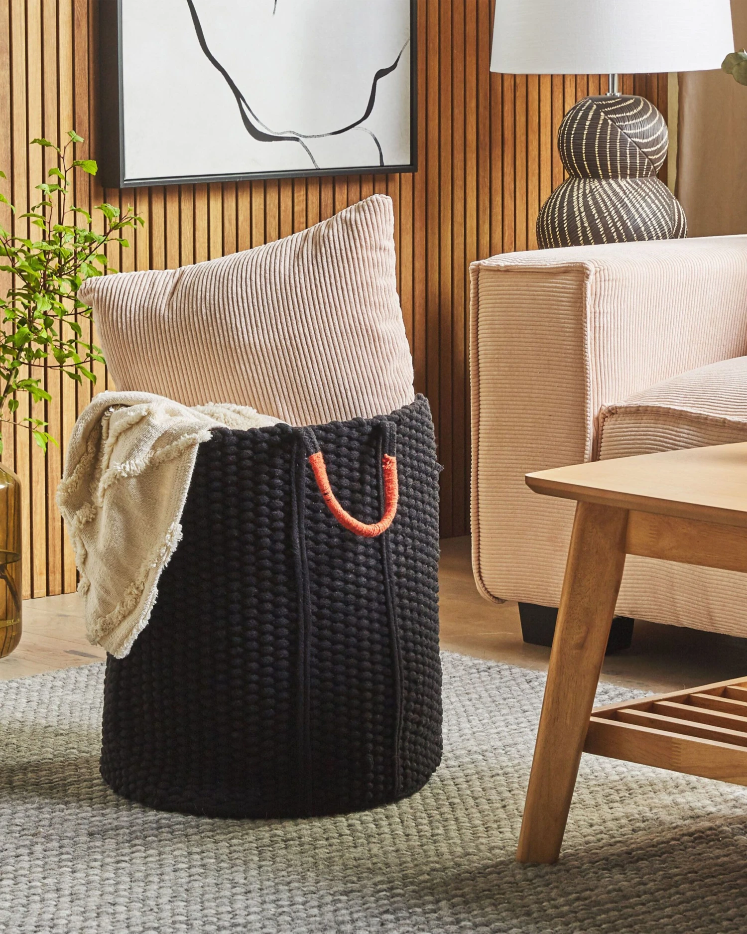 Textielmand Zwart MANNAR - Afbeelding 2