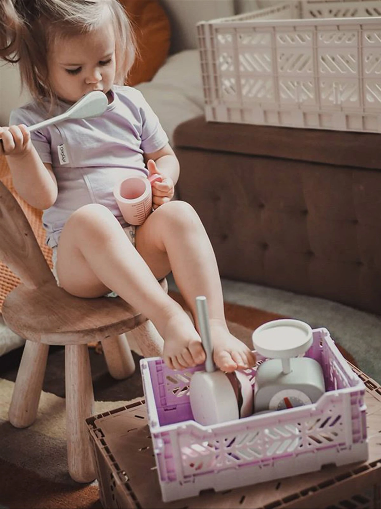 Hocker Fluweel Lichtbruin MICHIGAN - Afbeelding 4