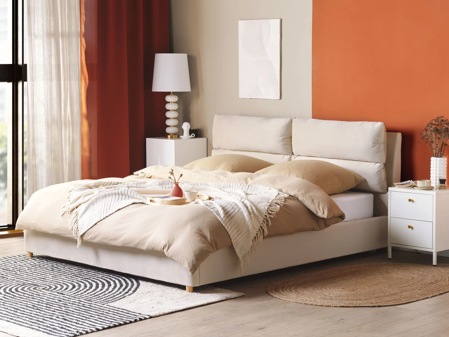 Bed Fluweel Beige In Diverse Formaten BATILLY - Afbeelding 2