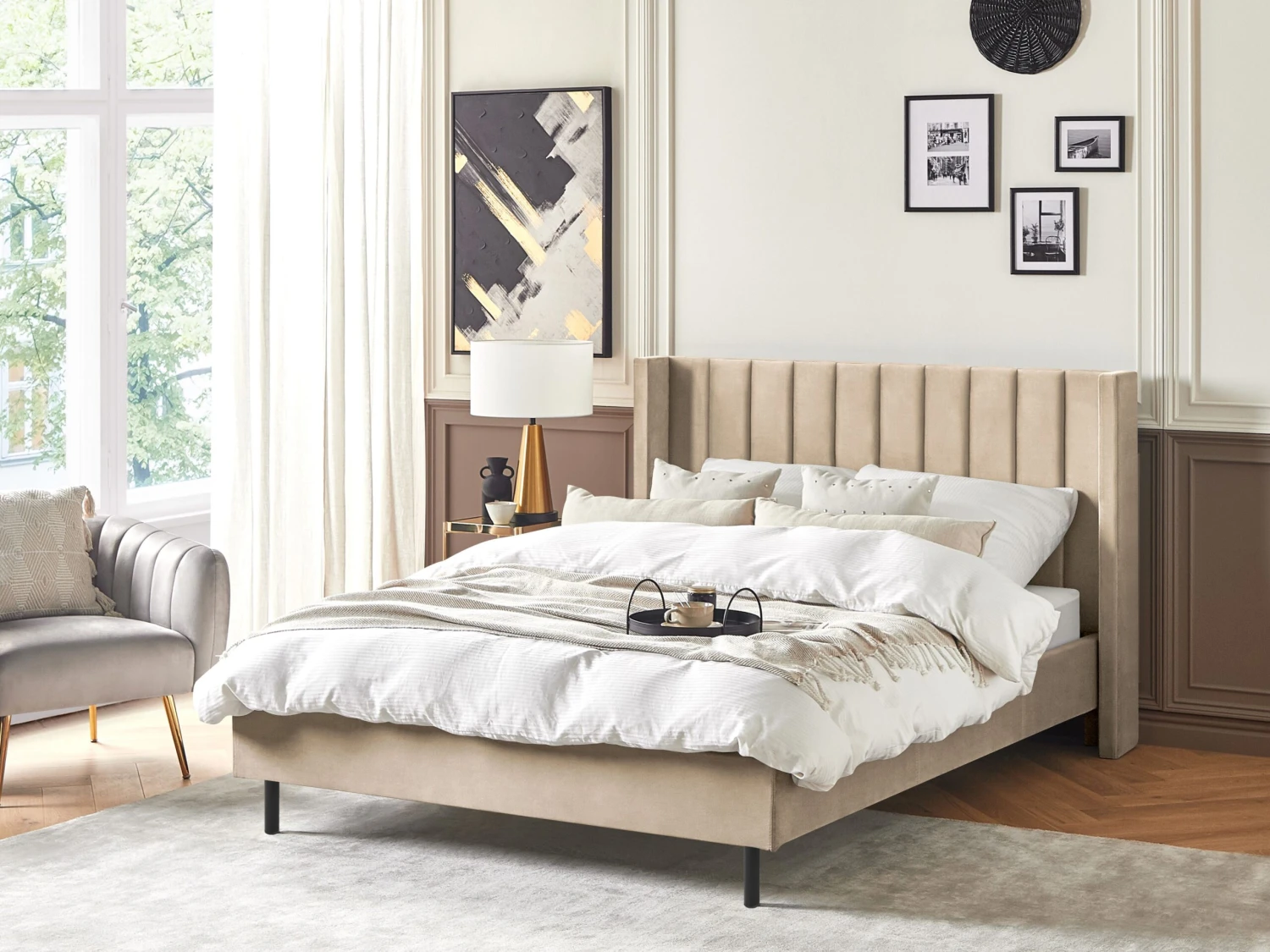 Bed Fluweel Beige In Diverse Formaten VILETTE - Afbeelding 2