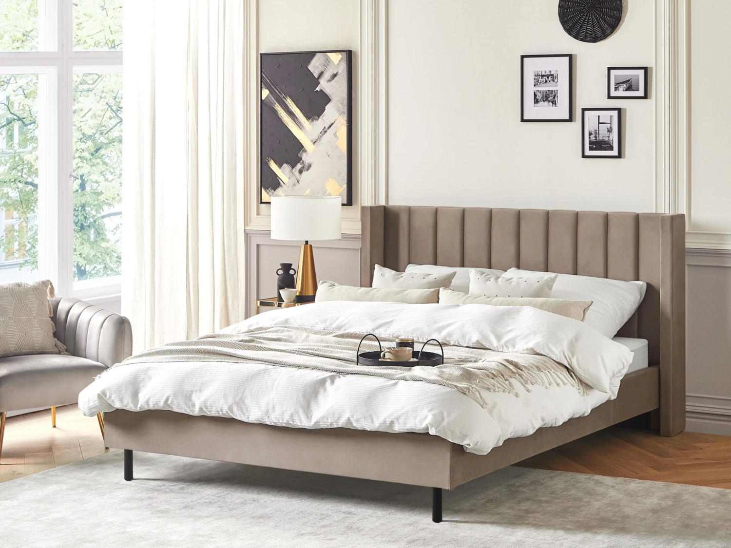 Bed Fluweel Taupe In Diverse Formaten VILLETTE - Afbeelding 2