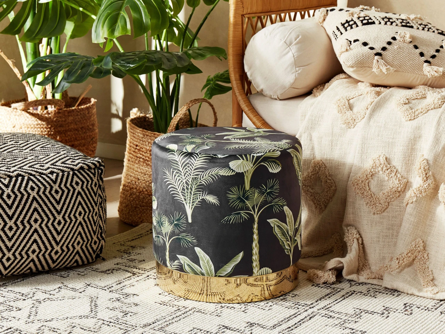 Poef Fluweel Zwart/groen ø 38 Cm WRILEY - Afbeelding 2