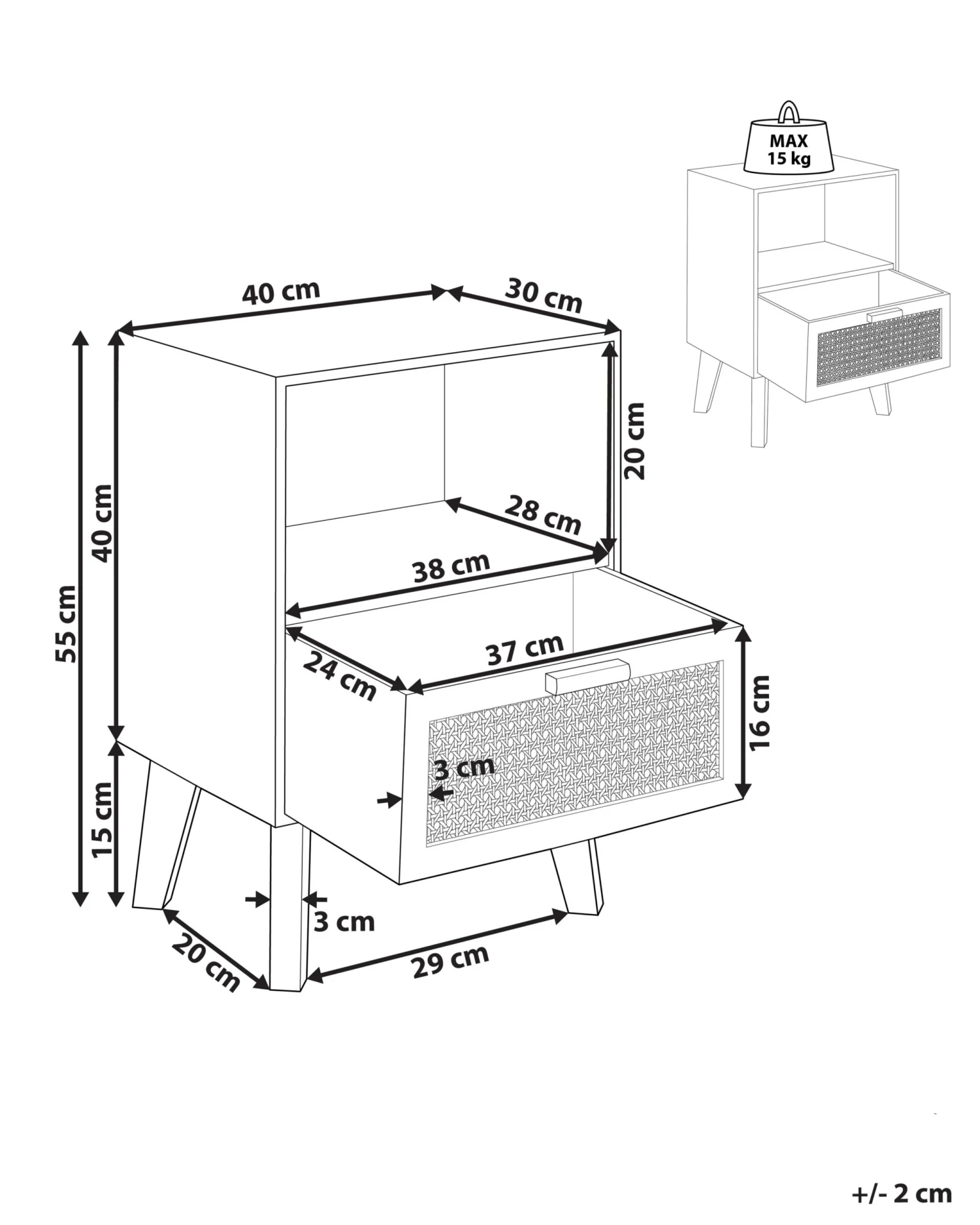 Nachtkastje 1 Lade Licht Hout SENEY - Afbeelding 9